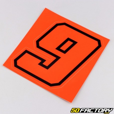 Sticker number 9 neon red edging black 10 cm