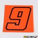 Sticker number 9 neon red edging black 10 cm