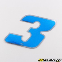 Sticker number 3 holographic blue 6.5 cm