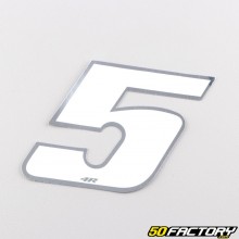 Sticker number 5 holographic white 6.5 cm