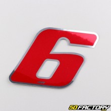 Sticker number 6 holographic red 6.5 cm