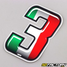 Adesivo número 3 tricolor Itália 10 cm