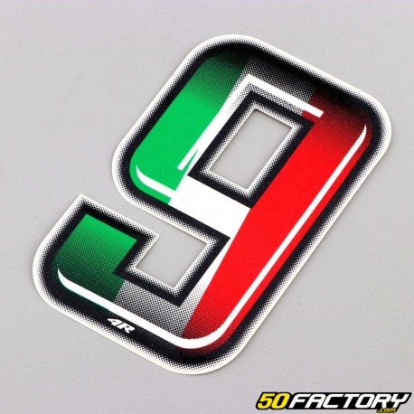 Italian tricolor number sticker 9 cm