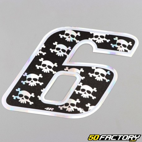 Black Holographic Skulls Number Sticker 6 cm