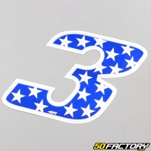 Sticker number 3 blue holographic stars 13 cm