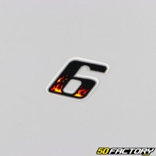 Sticker number 6 black flames 3.7 cm