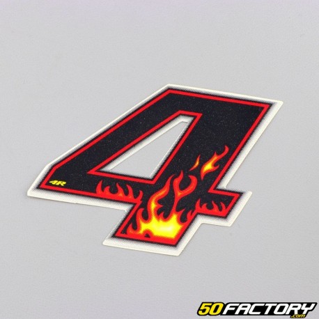 Sticker number 4 black flames 6.5 cm