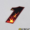 Sticker number 1 black flames 13 cm