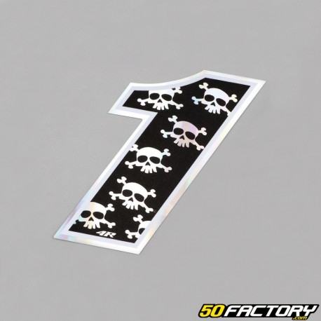 Black Holographic Skulls Number Sticker 1 cm