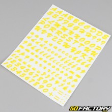 Stickers lettres et numéros classiques jaunes (planche)