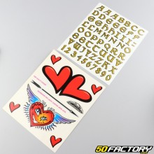 Letters, numbers and hearts stickers (sheets)