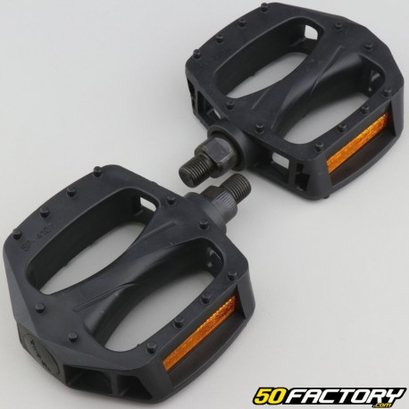 Flat plastic pedals for BMX bike black 114x90 mm