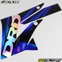 Kit decorativo Derbi  DRD, Gilera SMT, RCR  (XNUMX - XNUMX) Gencod  holográfico negro y azul (escritura DRD)