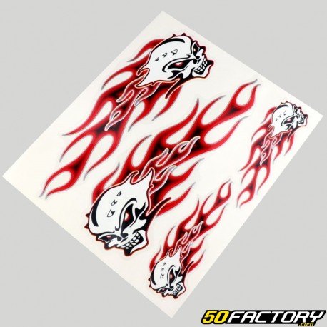Burning skull stickers 24x20 cm red (sheet)