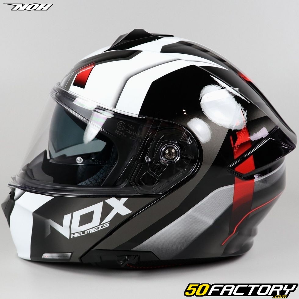 Casque Nox N960 Cruzr blanc rouge, modulable ECE 22 06