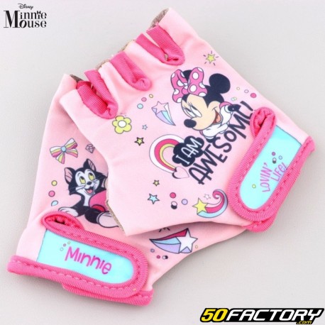 Guantes cortos de ciclismo patinete infantil Minnie Mouse rosa