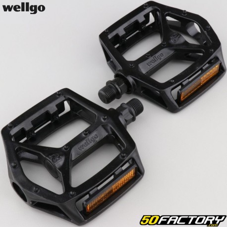 Pedales planos Wellgo de aluminio para bicicletas negro 125x105 mm