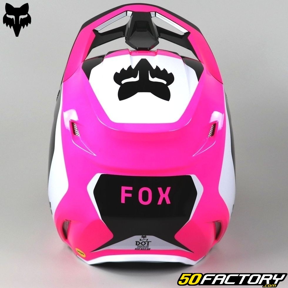 Casque cross Fox Racing V1 Statk Rose et Jaune - Distriride