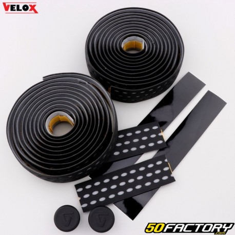 Fitas de guiador de bicicleta perfuradas Velox Bi-Color pretas e cinzentas