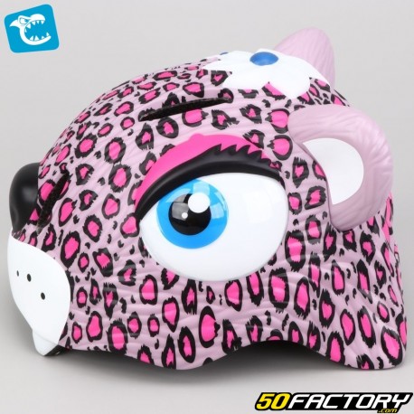 Casco de bicicleta infantil con iluminación trasera integrada Crazy Safety Leopard XNUMXD rosa