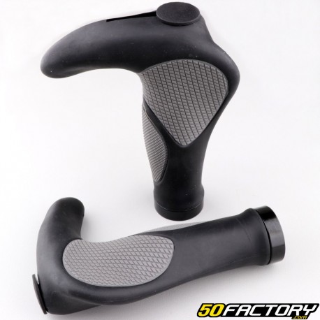 Ergonomic bike grips with black and gray Lock-On horns