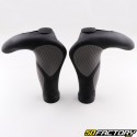 Ergonomic bike grips with black and gray Lock-On horns