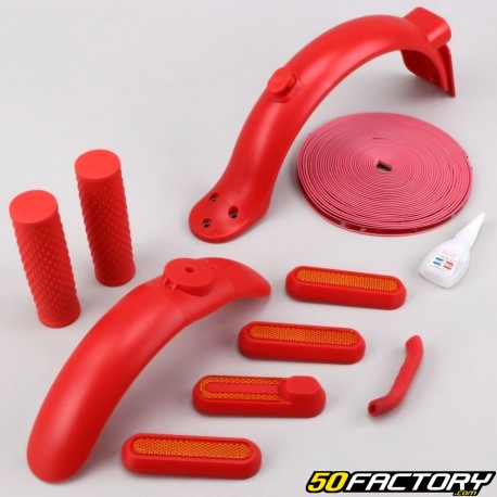 Guardabarros delantero y trasero con asas y ribete para patinete Xiaomi 1S, Essential, Pro 2 rojos (kit de personalización)