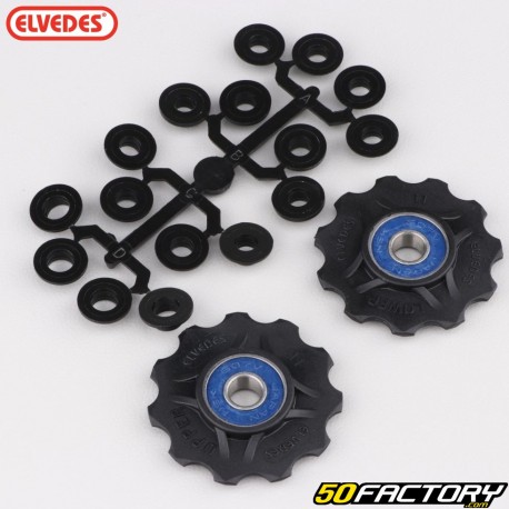 Bicycle rear derailleur pulleys with Elvedes plastic spacers (2x11 teeth)