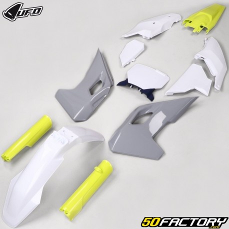 Kit plastiques complet Husqvarna FC, TC 125, 250, 450... (depuis 2023) UFO gris, blanc et jaune