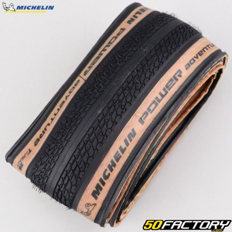 Pneu de bicicleta 700x36C (36-622) Michelin Power Adventure Competition Line TLR laterais bege com hastes macias