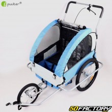 Remolque bicicleta infantil descapotable jogger Puviter azul