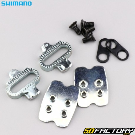 Calas SPD para pedales automáticos de bicicleta Shimano SM-SHXNUMX &quot;MTB&quot; plateadas (con placas de soporte)