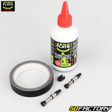 Válvulas e rolo de vedação de roda Zero Flats 19 mm (kit de conversão tubeless com fluido preventivo)