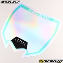 Typical front plate sticker Yamaha YZ (2015 - 2021) Gencod white and holographic turquoise