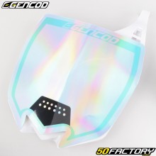 Placa porta número Yamaha YZ 125, 250 (2015 - 2021) ... Polisport con pegatina Gencod turquesa holográfica