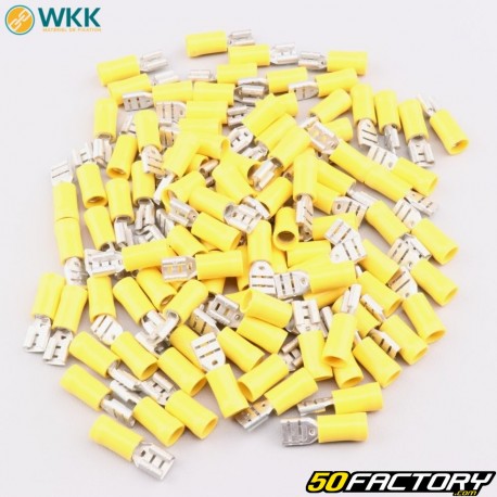 Cosses plates femelles isolées 0.8x6.8 mm WKK jaunes (lot de 100)