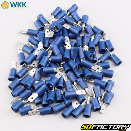 Cosses plates mâles isolées 0.8x4.8 mm WKK bleues (100 pièces)