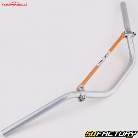 Guidon enduro vintage alu Ø22 mm Tommaselli argent avec barre orange