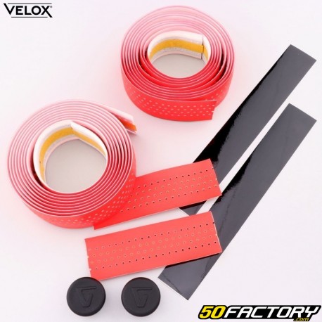 Fitas perfuradas para guiador de bicicleta Velox Fluo Grip neon vermelho