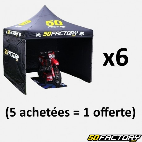 6 tentes paddock 50 Factory 3x3m noires (avec cloisons) (5 + 1)