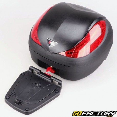 Top case 36L schwarz Motorrad und Universalroller (roter Reflektor)