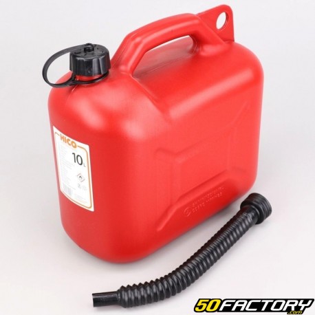 Jerrican carburant en plastique 10L rouge avec bec verseur noir