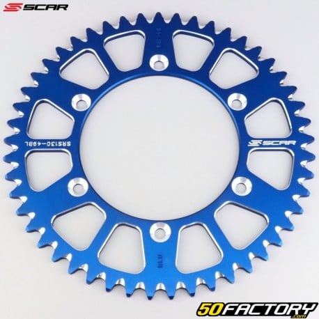 Couronne 49 dents alu 520 Yamaha YZ 125, YZF 250, 450... Scar (anti-boue) bleue