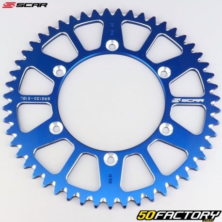 Couronne 51 dents alu 520 Yamaha YZ 125, YZF 250, 450... Scar (anti-boue) bleue