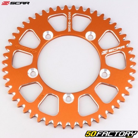 Couronne 50 dents alu 420 KTM SX 65, Gas Gas MC, Husqvarna TC... Scar (anti-boue) orange