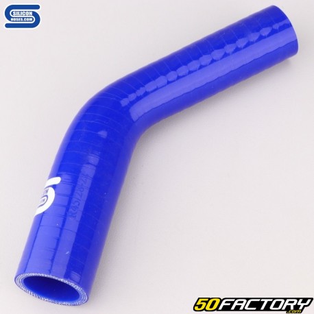 Codo 45° Reductor Silicona Ø28 a 22 mm Mangueras Silicona Azul